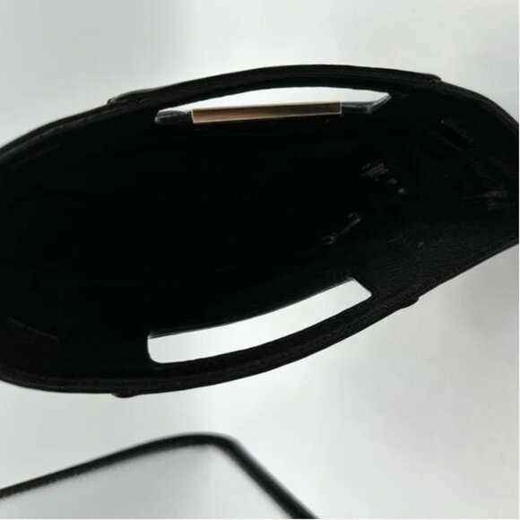 BCBGMaxAzria Black Clutch Genuine Leather Trim Elegant Gold Zipper Design - Picture 4 of 11